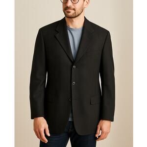 Hickey Freeman Men's 46L Oakbrook 100% Wool Blazer 3 Button Jacket Black EUC!